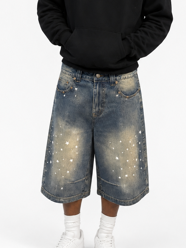 Vintage Wash Baggy Denim Shorts